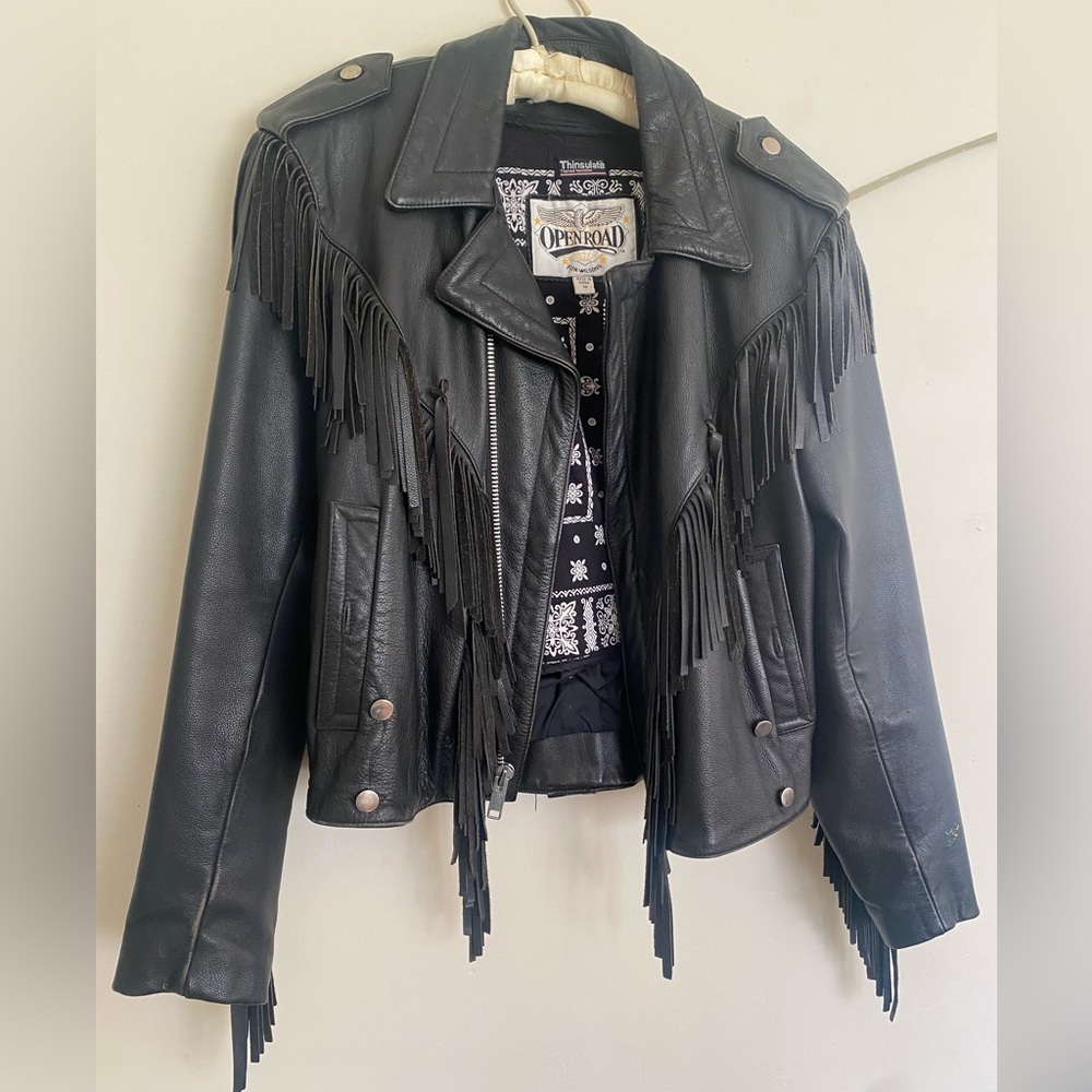 WILSON “OPEN ROAD” Black Insulated Fringe Leather Jacket